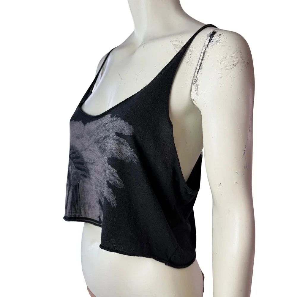 Brandy Melville Black Crop Tank Feather Graphic Grunge Gothcore Cami Boho Y2K OS - Picture 2 of 13